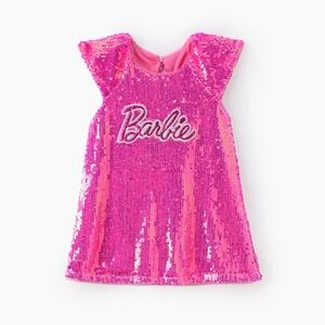 Barbie toddler dress classic Barbie Letter Print Sequins Flutter-sleeve